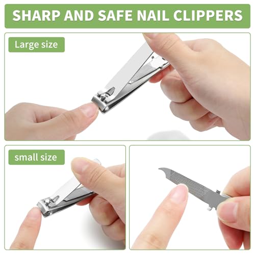 Mia Klein Premium Nail Clippers Set | Stainless Steel with Built-in File | 3.1" Toenail & 2.2" Fingernail Clippers for Men & Women | Curved Blades for Precision Cutting & Easy Grip (Silver)