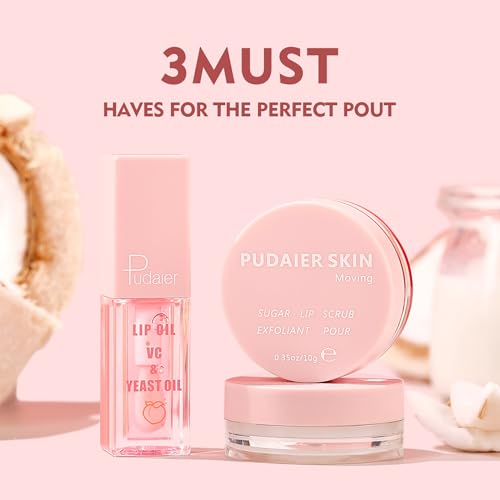 VolksRose 3-in-1 Lip Scrub & Mask Overnight & Peach Oil - Lip Care Kit Scrubber Exfoliator for Dry Chapped Lips, Instant Moisture - Lip Repair Set, Women's Gifts Set, Non-Sticky for Home & Travel 5.29 Ounce (Pack of 1)