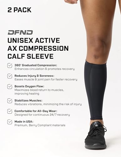 DFND Unisex Active Ax Compression Calf Sleeve (2 Pack) – Black – X-Large