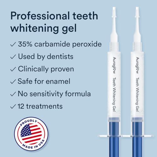Auraglow Wired LED Teeth Whitening Kit & 35% Carbamide Peroxide Teeth Whitening Gel Refill Pack, 42 Whitening Treatments, Whiten Up to 10 Shades