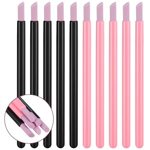 10Pcs Pumice Stone Nail Cuticle Pushers, Black Pink Plastic Handle Nail Art Pen Cuticle Remover Trimmer for Household Beauty Salon Peeling Dead Skin Repairing