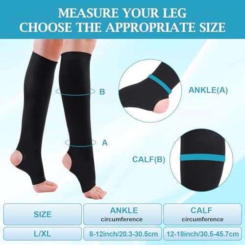 4 Pcs Open Toe and Open Heel Compression Stockings 20-30 mmHg Toeless Compression Anti Embolism Stockings Lower Leg Garment for Men Women Knee High Varicose Veins Edema Travelling