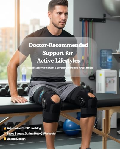 Hinged Knee Brace with Side Stabilizers & Locking Dial- Adjustable Knee Support for ACL Recovery, Meniscus Tear, Arthritis Pain Relief - Medical Immobilizer with Open Patella for Men & Women