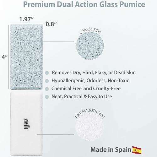 Glass Pumice Stone Callus Remover for Feet, Elbows, Hands, and Knees, Spain Made - 2 in 1 Pedicure Exfoliator and Scrubber for Rough, Hard Skin (Teal Color) Teal - 2 Count ( Pack of 1)