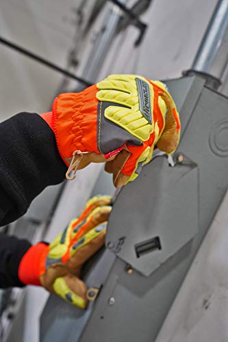 Ironclad Insulated Leather Cut A6; Winter Work Gloves, TPR Impact Protection, Machine Washable, High-Visibilty, (1 Pair), IEX-HVIP5-04-L Large (Pack of 1)