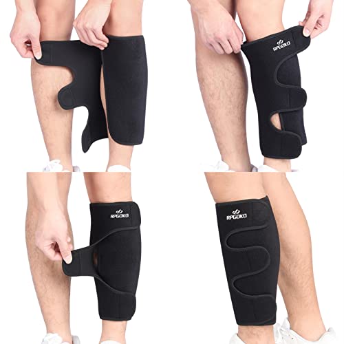 Calf Support Brace 2 PACK Adjustable Shin Splint Compression Wrap Sleeve for Pain Relief, Hiking, Training, Men Women XL X-Large Black