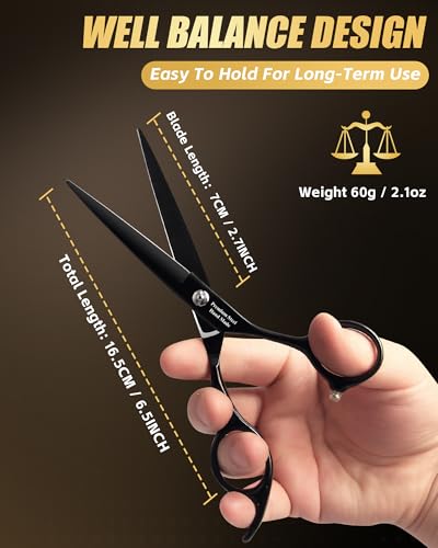 Hair Cutting Scissors Kit, 6.5" Barber Scissors Set (Black)