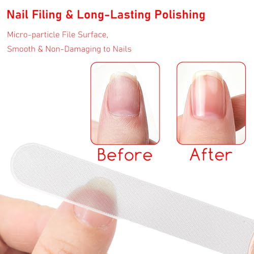 WOKOTO 2 Packs Glass Nail File with Case for Nail Shaping & Polishing, Red & Pinkish Purple Double Sided Transparent Crystal Diamond Fingernail Files Glass Nail Buffer for Natural and Acrylic Nails