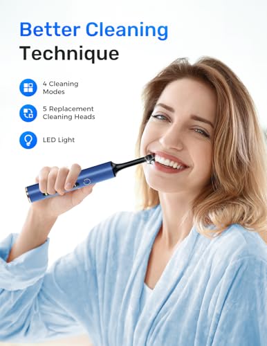 Rechargeable Tooth Polisher, Teeth Polishing Kit for Teeth Whitening, Tooth Polisher for Tartar Stain Removal, Teeth Cleaner Tools for Home Use with 3 Polish Paste and 5 Brush Heads, LED Light