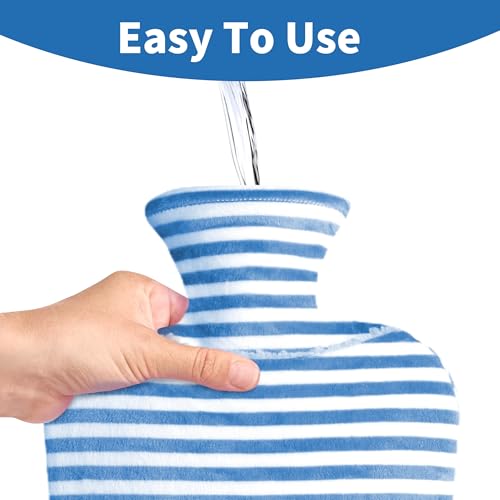 Hot Water Bottle, 2L Hot Water Bag with Cover for Menstrual Cramps, Neck and Shoulder Pain Relief, Hot and Cold Therapies, Hand Feet Warmer, Warm Water Bag with Hand Pocket, Blue scs-tw-blue