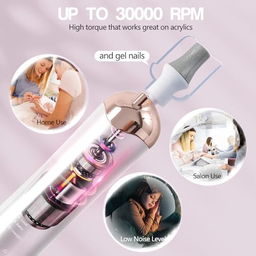 Droyek Electric Nail Drill Machine Nail Drill Electric File Nail File Kit for Beginners Acrylic Gel Nails Manicure Pedicure Polishing Shape Tool with 8 Bits Gel Nails and Home Salon Use A-pink