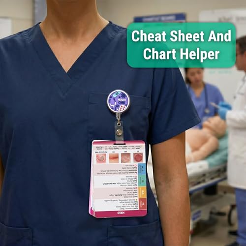 Wound Care Nurse Essentials Badge Cards with Reel, 12 PVC Pocket Guide & Measurement Tools, Pressure Ulcer Staging, Dressing Selection & Charting Reference for Home Health & Hospice Nurse