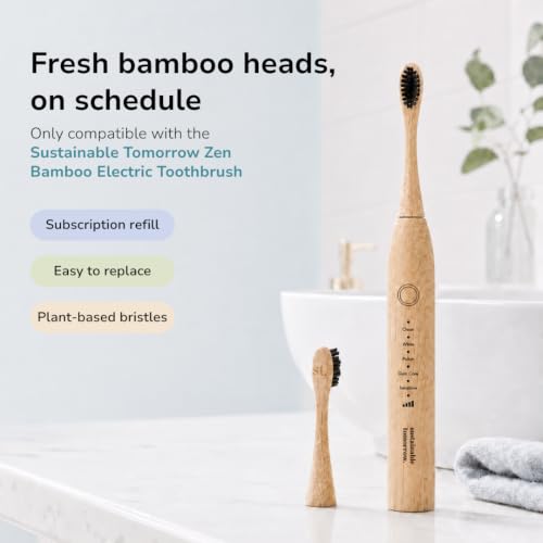 Sustainable Tomorrow Zen Bamboo Toothbrush Replacement Head – 3 Pack | Eco-Friendly Bamboo Bristles Head | Sustainable, Plastic-Free Oral Care | Compatible with Zen Toothbrush 1 Count (Pack of 3)