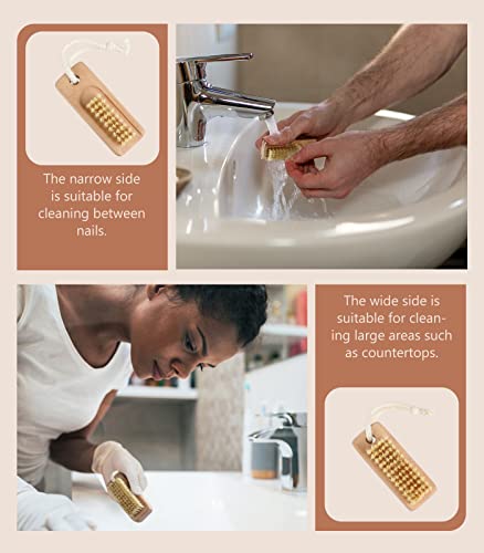 Larbois Nail Brush for Cleaning Fingernails, 2Pack Wooden Nail Brushes Fingernail Brush for Cleaning Nail Scrub Brush Two-Sided with Hanging Rope (Beechwood) Natural