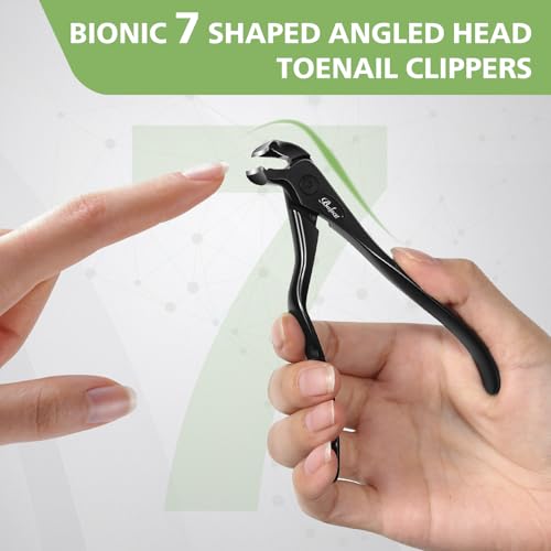 BALUCA Ergonomic Nail Clipper for Seniors - Toenail Clipper for Thick Toenails and Fingernails, Long Handle Nail Clippers with Catcher (Black, Long Handle) Black Long Handle without Lock