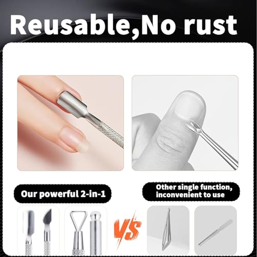 2 Pcs Stainless Steel Cuticle Pusher and Remover with Storage Case for Manicure Pedicure
