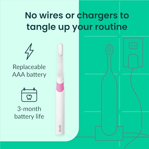 Quip Sonic Toothbrush for Adults - Timed Electric Toothbrush with Cover - Replaceable Brush Head, Soft Bristles, Plastic Handle, 3 Month Battery Life - Travel Toothbrush - Magenta