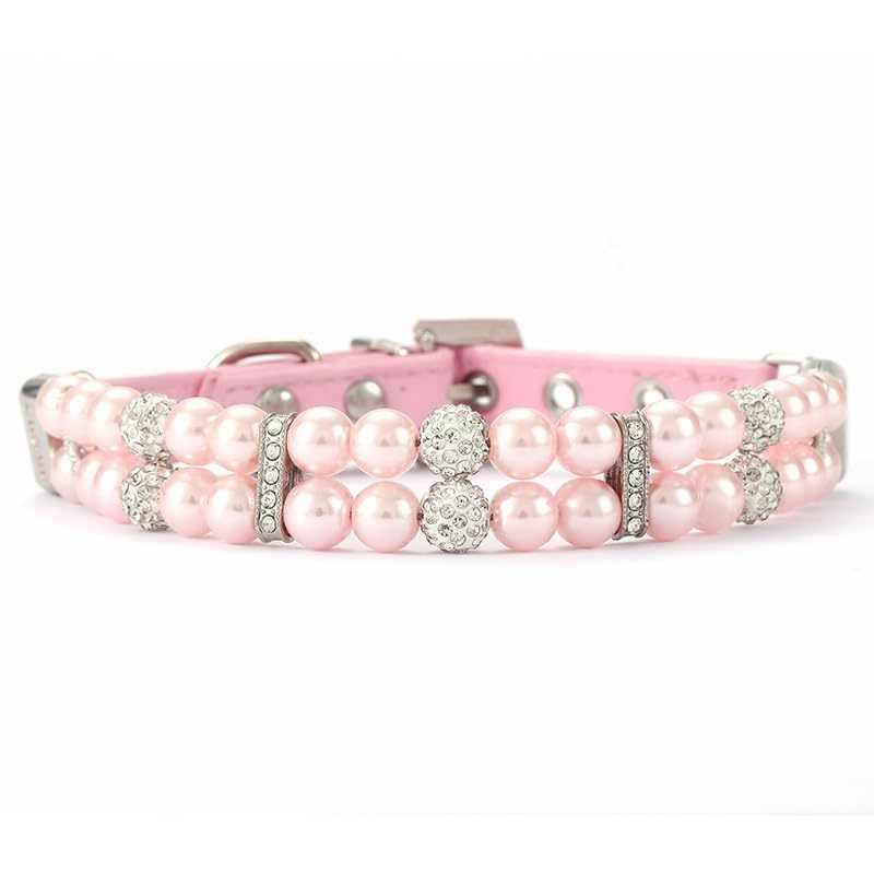 Pink Pearl Dog Collar, Crystal Fancy Bling Pearl Cat Collar Girl Puppy Collars Rhinestone Luxury Beaded Necklace Diamond Pet Jewelry for XXS XS Small Medium Female Dogs Cats, XS Pink XS(Neck 6-8") - BeesActive Australia