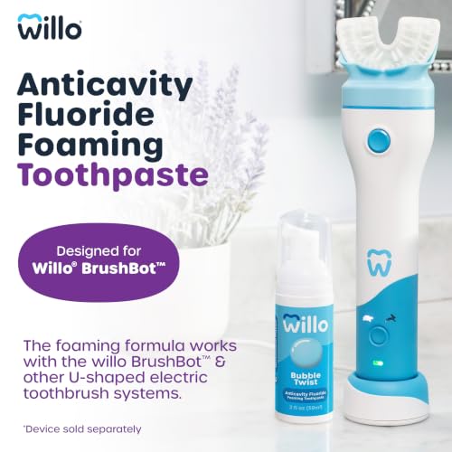 Willo Fluoride Foam Kids Toothpaste, 2 oz, Pack of 4, Bubble Twist