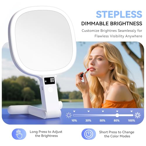 Auxmir 30X/1X Travel Makeup Mirror with Lights, LED Display, 3 Color Modes White