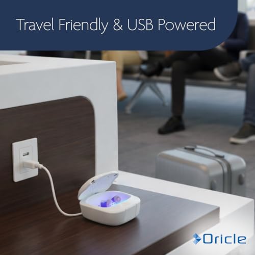 Oricle UV Hearing Aid Dryer & Sanitizer Box with Gentle Heat and UV-C Light | Portable Electronic Dehumidifier | Removes Sweat & Moisture from Hearing Aids, USB Powered