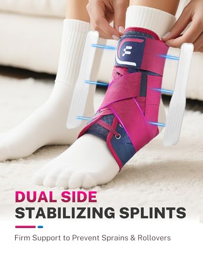 Ankle Brace for Men Women with Removable Side Splints Figure 8 Strap Rose S