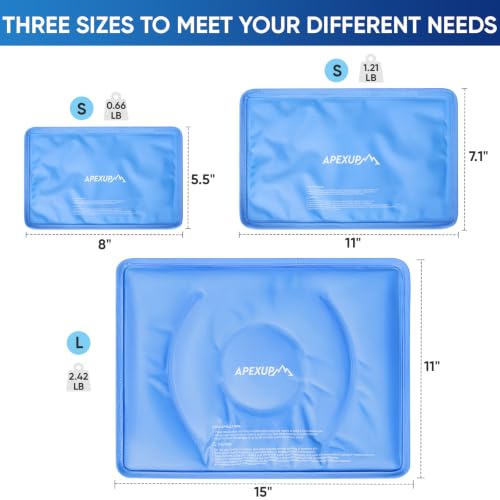 APEXUP Gel Ice Packs for Injuries Reusable, Flexible Double Sided Cold Packs for Injuries, Ice Pack for Knee, Shoulder, Back, Hip, Leg, Arm (Blue, 8"x5.5", 1PK) Blue S-1PK (8"x5.5")