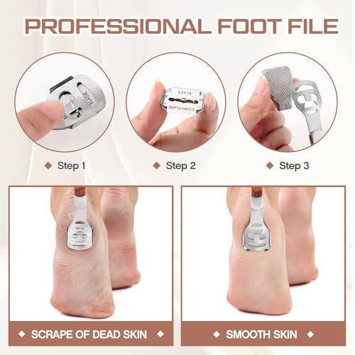 Moxweyeni 3 Pcs Foot File Callus Remover, 304 Steel, Set C, Brown