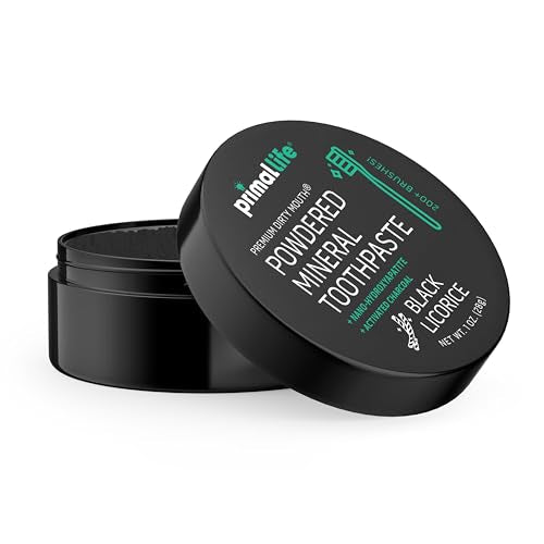 Primal Life Organics - Dirty Mouth Toothpowder, Activated Charcoal Tooth Cleaning Powder, Essential Oils Natural Kaolin Bentonite Clay, 200+ Brushings, Organic Vegan (Charcoal Black Licorice, 1 oz) 1 Ounce (Pack of 1) Charcoal Black Licorice