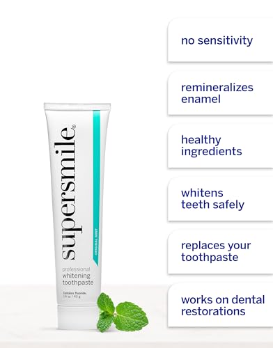 Supersmile Professional Whitening Toothpaste w/Fluoride - Removes Stains & Whitens Teeth 6 Shades - Enamel Strengthening - No Sensitivity - Travel Size (Original Mint, 1.4 Oz) (Pack of 2) 1.4 Ounce (Pack of 2)