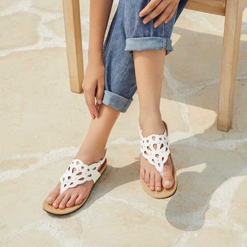 Athlefit Women's Orthopedic Flat Sandals with Arch Support 8 White