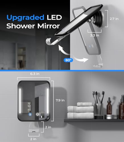 Gospire Heated Shower Mirror Fogless for Shaving with Light - Black