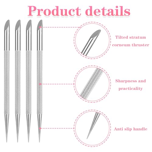 4 Pcs Metal Cuticle Pusher and Scraper,Cuticle Remover Tool,Metal Nail Cuticles Pusher Nails Polish Remover Tool for Professional Manicure Pedicure