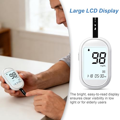 Glucose Monitor Kit, Diabetes Testing Kit with 100 Test Strips & Lancets, High Accuracy Glucose Monitor, Large Bright Screen, PC/AC/CTL Mode, No Coding