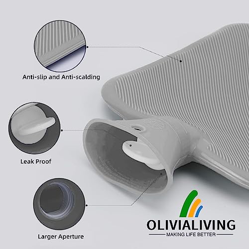 Hot Water Bottle with Cover - Premium Soft Knitted Cover - 2L Large Capacity - Hot Water Bag for Menstrual Cramps, Neck and Shoulder Pain Relief, Hot and Cold Therapies, Hand Feet Warmer Light Grey
