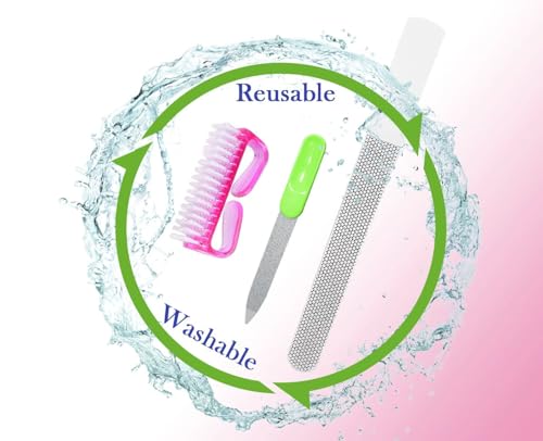 Double Sided Nail File Set with 6 Reusable Shaping Files & 2 Cleaning Brushes, Essentials for Daily Nail Care, Shaping Shellac Gel Nails, Home Manicure Pedicure Kit for Women & Men