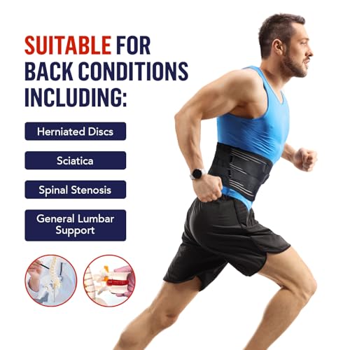 Dr. Arthritis Back Brace for Lower Back Pain Relief with 3D Lumbar Pad, Soft Breathable Mesh Fabric, and 6X Back Support Belt with Alternative Strips for Herniated Disc, Sciatica – X-Large Black