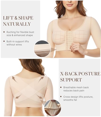 BRABIC Upper Arm Shaper for Women Fajas Post Surgery Compression Sleeves Small Beige