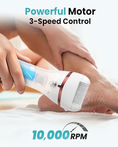 PUBOO Foot Callus Remover Electric 10000 RPM 3-Speed IPX7 Recharge Pedicure Kit for Hard Skin Women & Men Portable Multi-Roller File Grinder Sander Scrubber, LED Display for Wet & Dry Mathers Day Gift Red