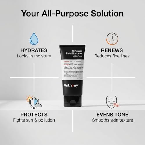 Anthony All-Purpose Facial Moisturizer – Men’s Hydrating Lotion for Dry Skin – Lightweight, Non-Comedogenic, Anti-Aging Formula – 3 Fl Oz 3 Fl Oz (Pack of 1)