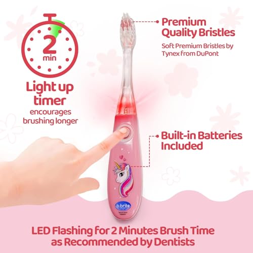 Lily's Home Kids Flashing Timer Toothbrush with Soft Bristles, Rising Cup & Cover - Fun 2-Min Light-Up Brushing for Children - Toddler Toothbrush Kit (Unicorn) - Set of 2 Unicorns