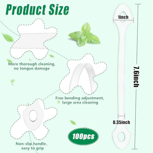 100 Count Disposable Tongue Scraper, Plastic Tongue Cleaner for Adults Kids 100 Count