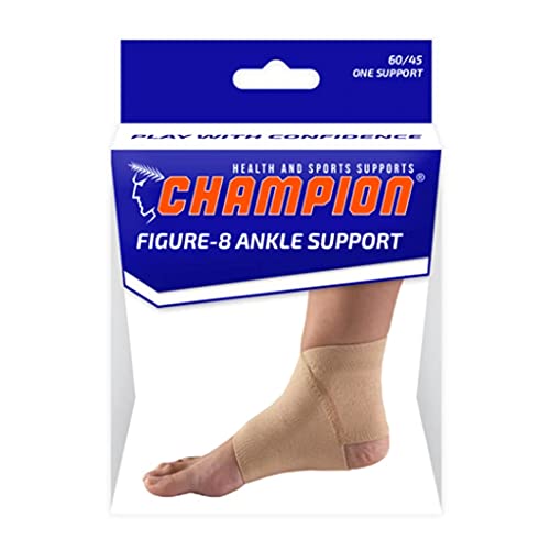 Champion Figure-8 Ankle Support, Light Elastic Compression Brace, Muscle Joint Recovery, Black, Medium