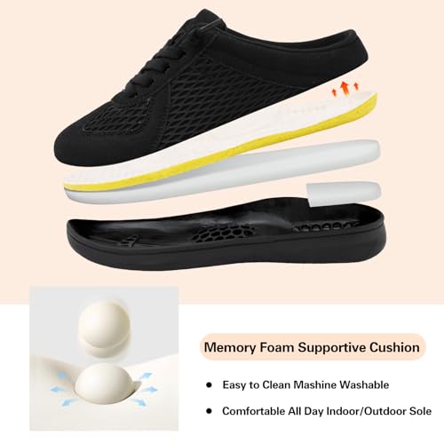 LeIsfIt Mules for Women Wide Slip-on Mule Shoes Breathable Walking Shoes Comfortable Backless Sneakers with Removable Sole 11 Wide Black