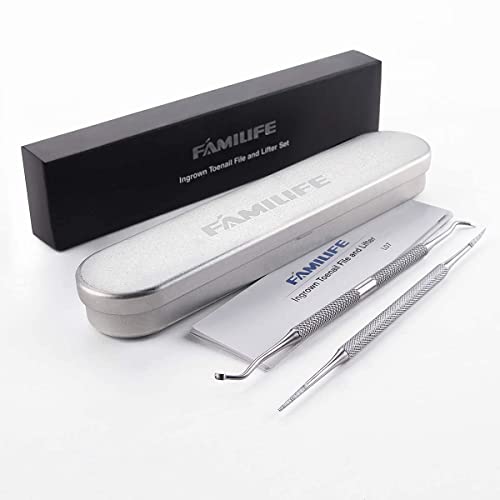 FAMILIFE Manicure Set Professional Manicure Kit 11 in 1 Christmas Gift for Women and Men Nail Kit and L07 100% Stainless Steel Ingrown Toenail File and Lifter Double Sided