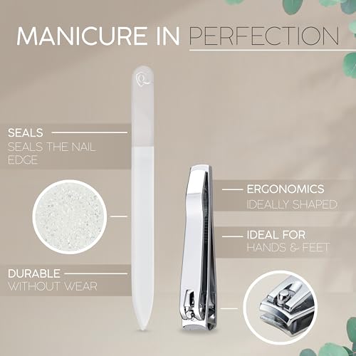 Manicure Set Women and Men – 12-Piece Professional Grooming Kit with Premium Tools, Genuine Leather Case, and exclusive Glass Nail File for Hand & Foot Care, German Quality