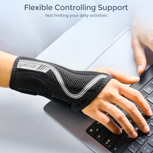 FREETOO Wrist Brace for Carpal Tunnel,[New Upgrade-Anatomically shaped] Adjustable Wrist Support Splint for Men and Women,Hand Brace for Pain Relief, Tendinitis,Arthritis,Left Hand,Larger,Black