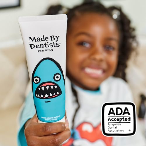 Made by Dentists Kids Fluoride Toothpaste 4-Pack - Anticavity Watermelon Children's Toothpaste, SLS-Free, Enamel Safe, Natural Flavors, Vegan & Cruelty-Free, Toddler & Kids Ages 2+, Shark