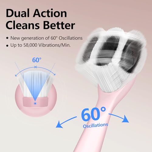 Sonic Electric Toothbrush with Light 4 Brush Heads for Adults and Kids, One Charge for 60 Days, Wireless Fast Charge, 3 Modes, Electric Toothbrushes（Pink）