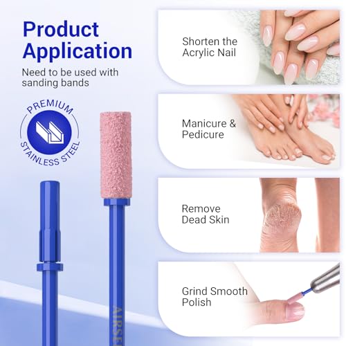 AIRSEE 3.1mm Nail Drill Mandrel Bits for Mini Efile Sanding Bands, Blue Mini Nail Drill Bits Klein Blue